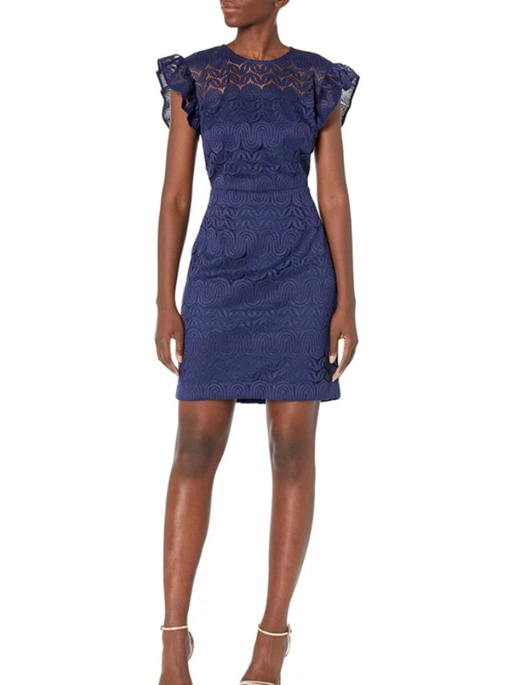 Trina Turk Mai-Tai Ruffle Sleeve Lace Sheath Dress